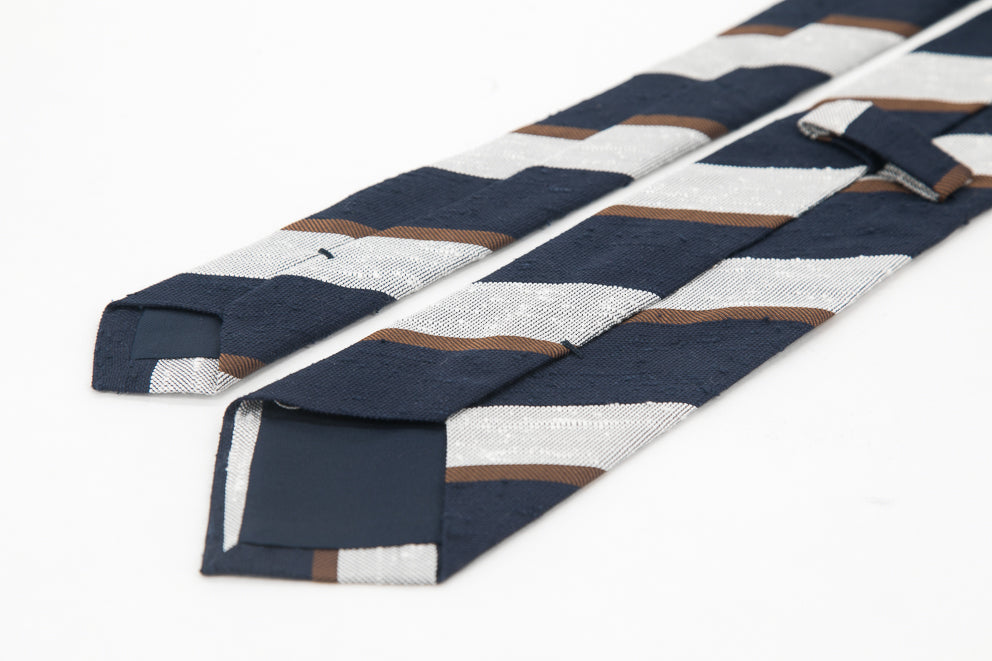 TIE - Striped  Navy Brown & White