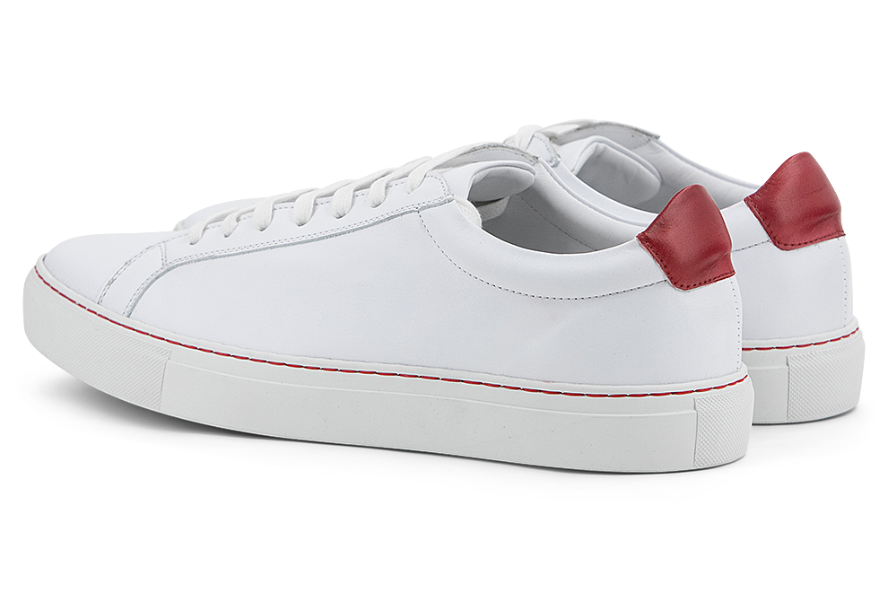 Leather Trainer │ White with Red Stitches