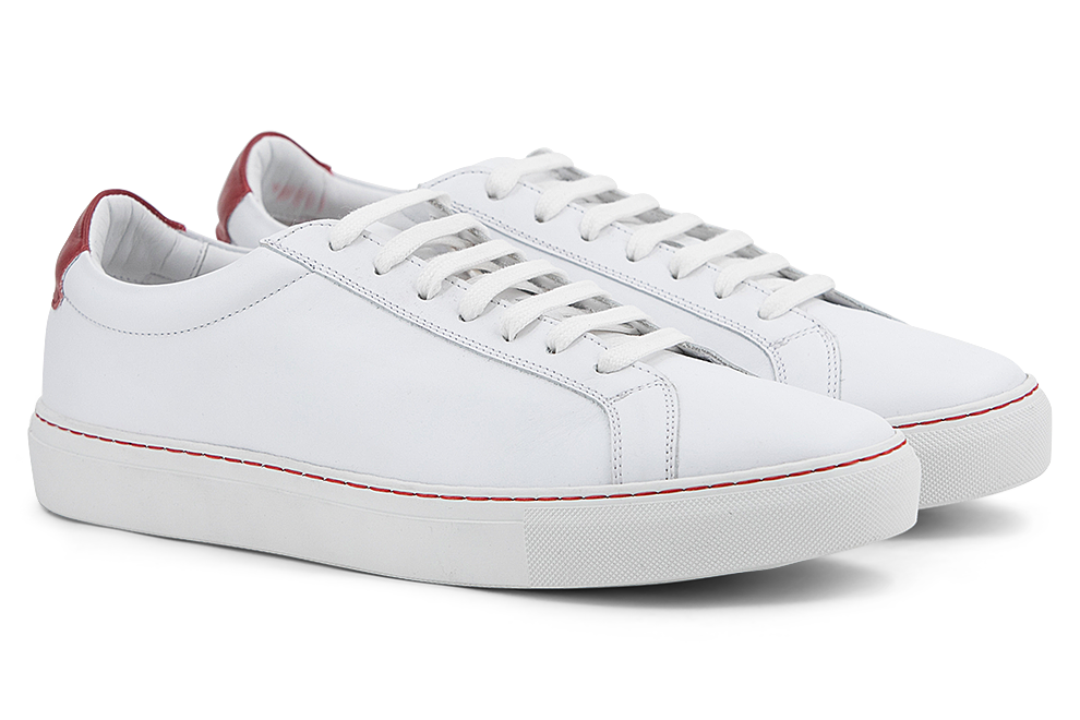 Leather Trainer │ White with Red Stitches