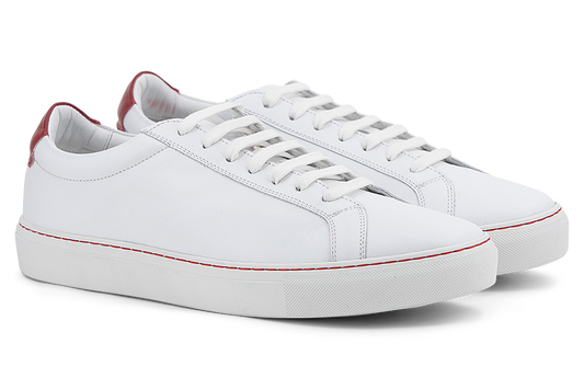 Leather Trainer │ White with Red Stitches