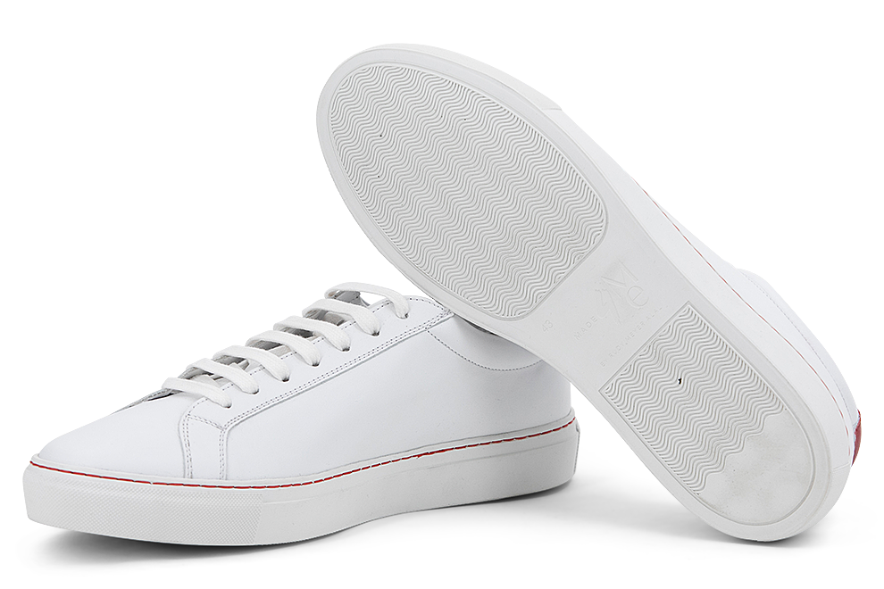 Leather Trainer │ White with Red Stitches