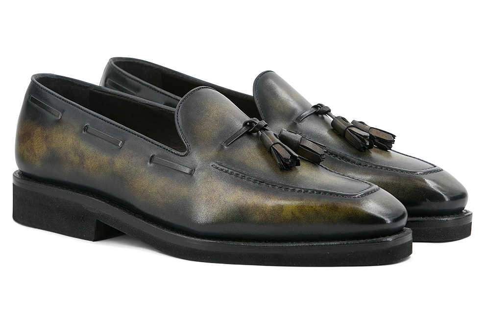 Leather Loafer Savile │ Khaki Marble Patina with Tassels