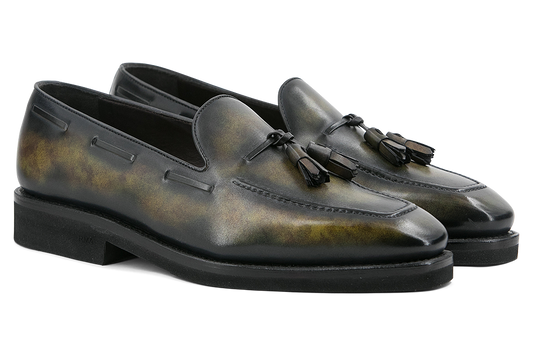 Leather Loafer Savile │ Khaki Marble Patina with Tassels