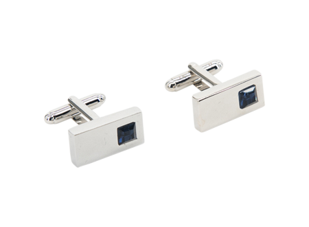 Silver Rectangles with Navy Stones │ Cufflinks