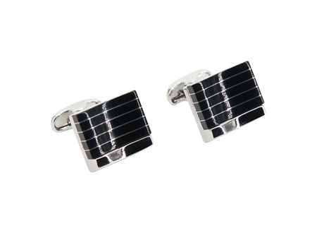 Silver & Black Lines Rectangles │ Cufflinks