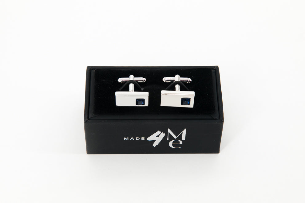 Silver Rectangles with Navy Stones │ Cufflinks