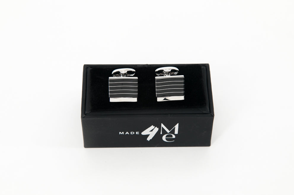 Silver & Black Lines Rectangles │ Cufflinks