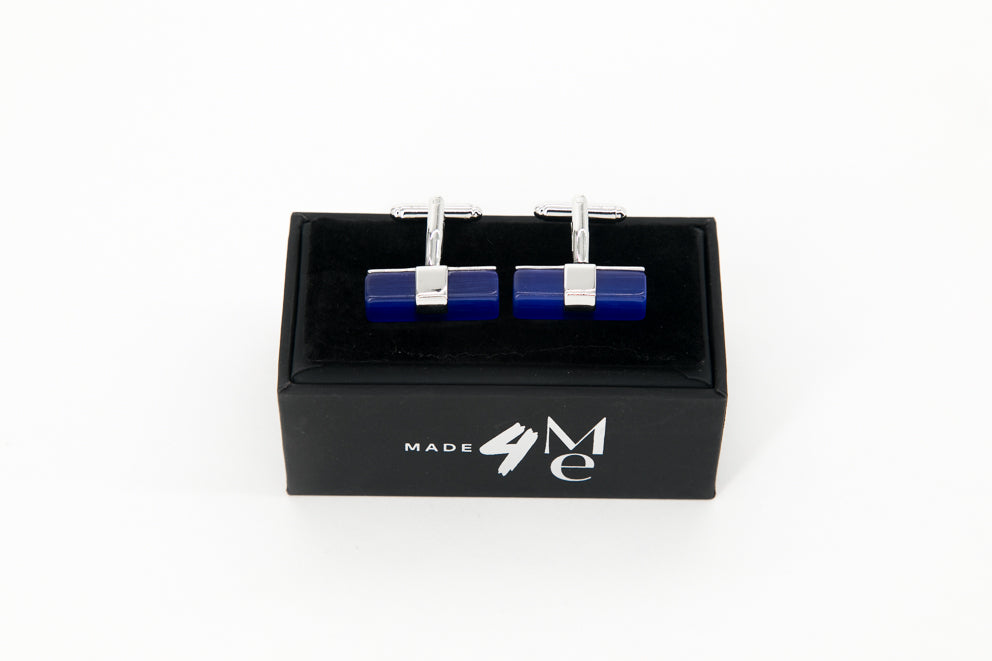 Silver & Royal Blue Slim Rectangles Stones │ Cufflinks