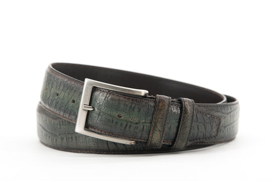 Croc-Effect Leather Belt │ Khaki Patina