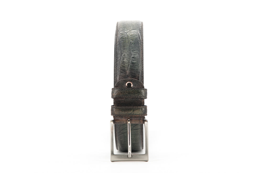 Croc-Effect Leather Belt │ Khaki Patina