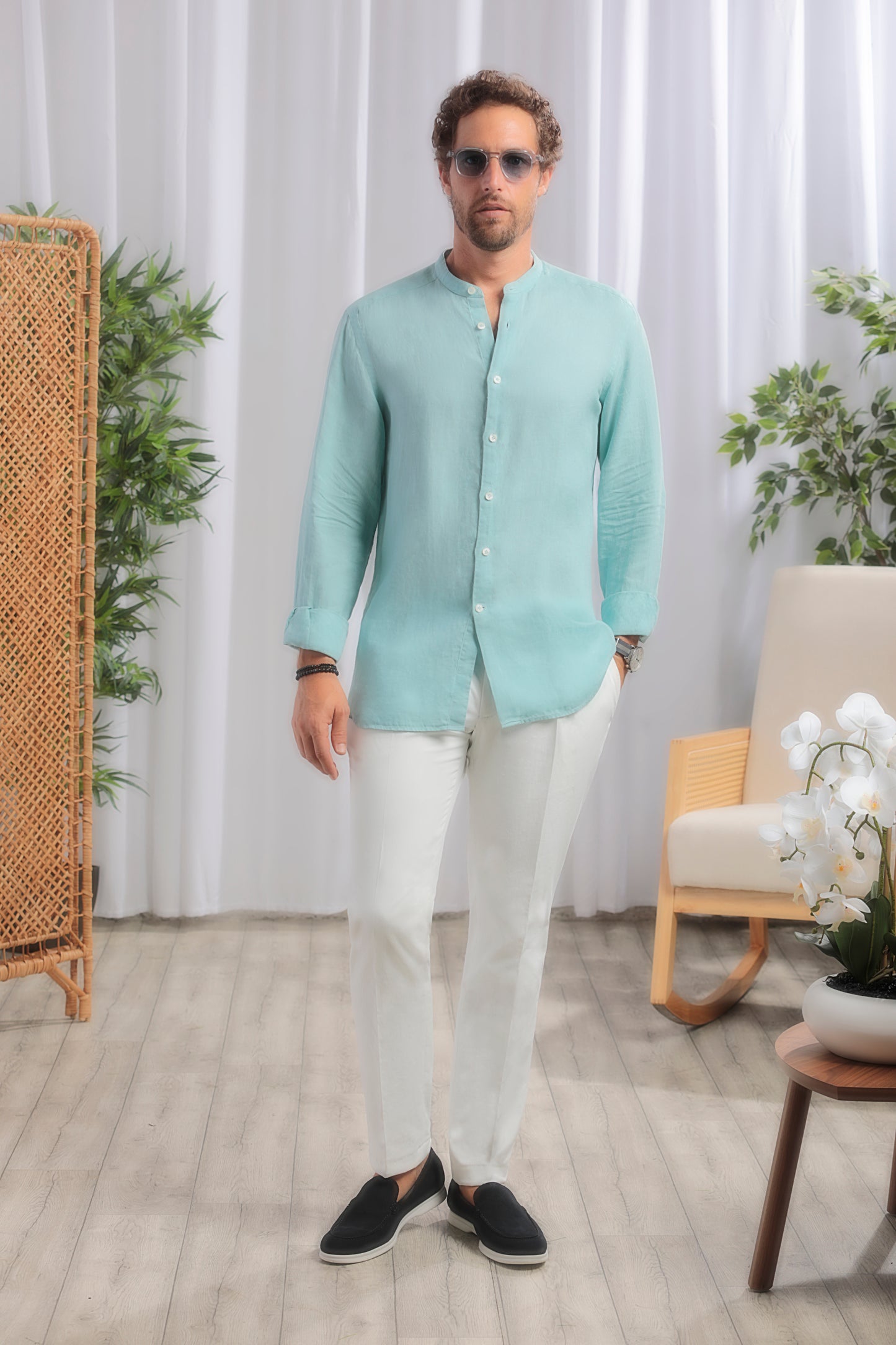 Mao Linen Shirt │ Aqua