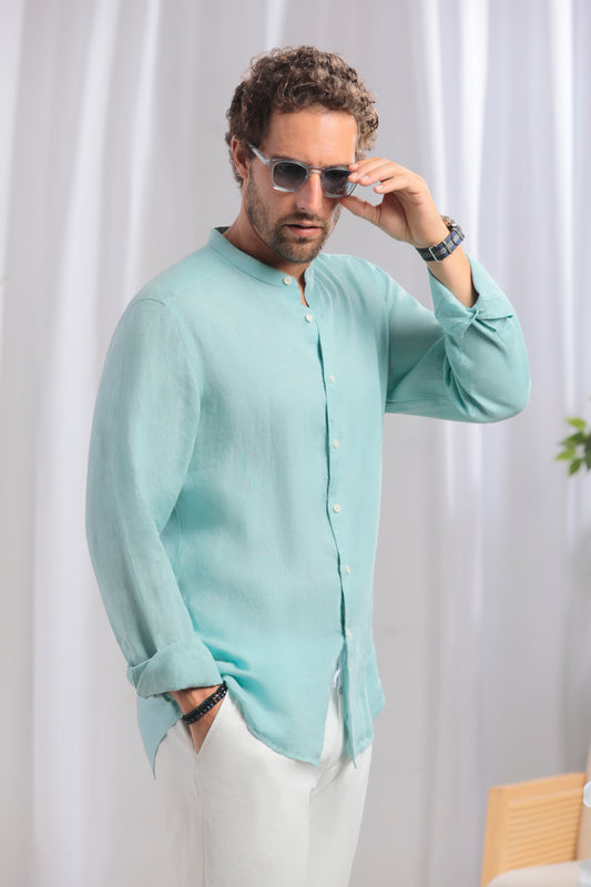 Mao Linen Shirt │ Aqua