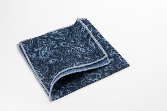 Pocket Square - Blue and Sky Blue Paisley