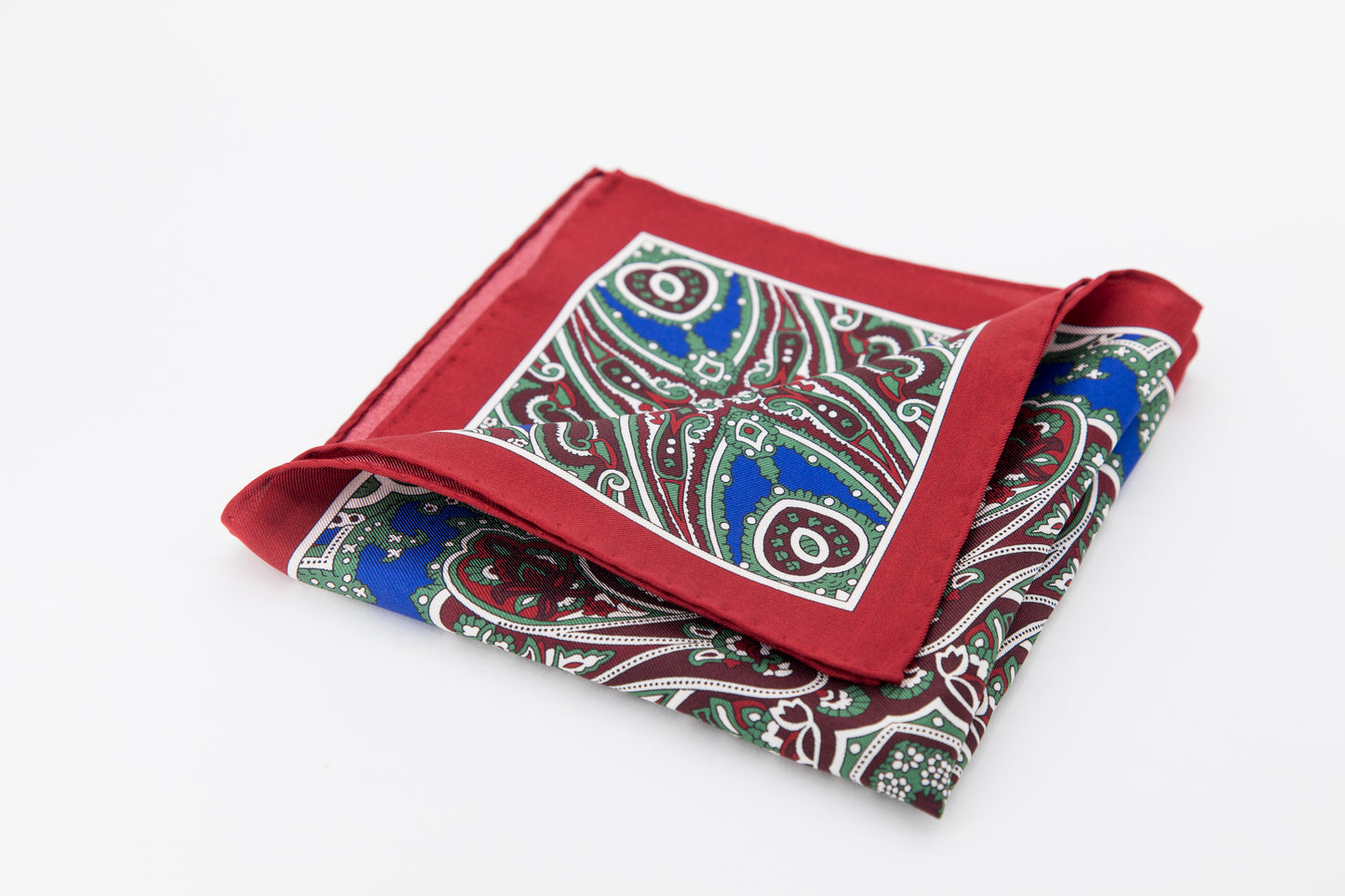 Pocket Square - Burgundy Blue and Green Colors Print