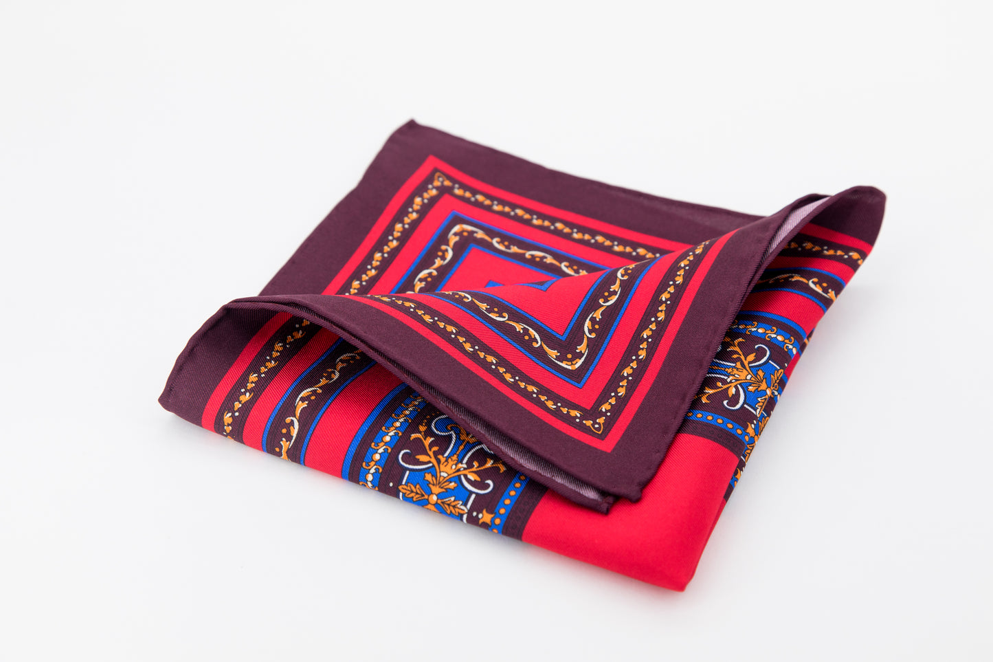 Pocket Square - Burgundy Blue and Red Colors Print