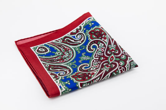 Pocket Square - Burgundy Blue and Green Colors Print