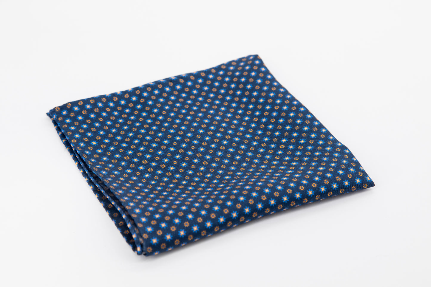 Pocket Square - Micro Daisy Print Blue Background