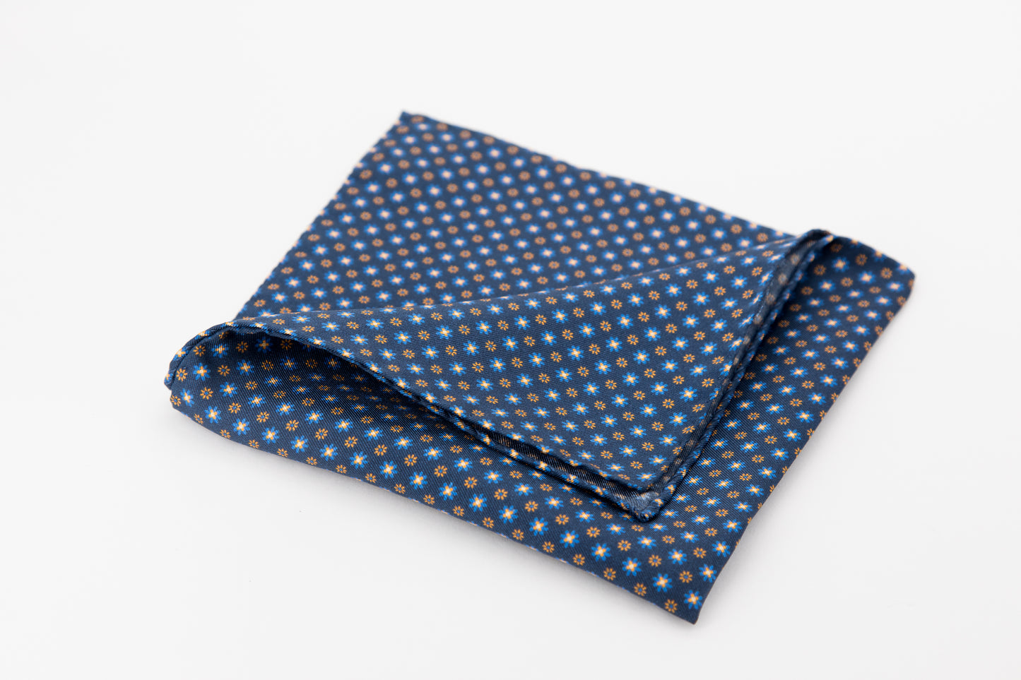 Pocket Square - Micro Daisy Print Blue Background