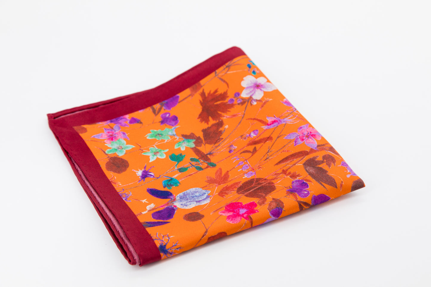 Pocket Square - Flowers Print Orange Background