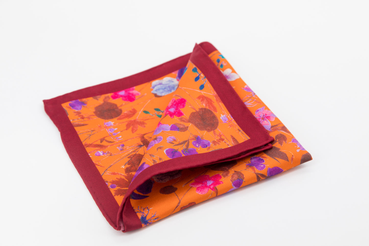 Pocket Square - Flowers Print Orange Background