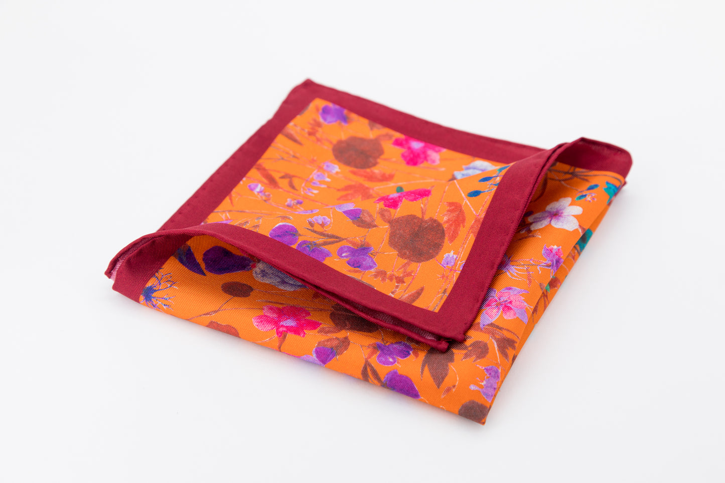 Pocket Square - Flowers Print Orange Background