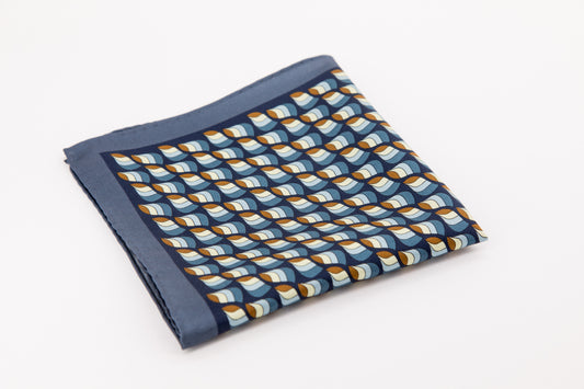 Pocket Square - Waves In Shades Of Blue And Camel