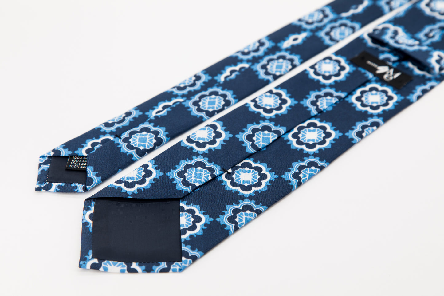 TIE - Navy & Sky Blue Flowers