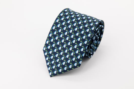 TIE - White and Green Pear on Navy Background