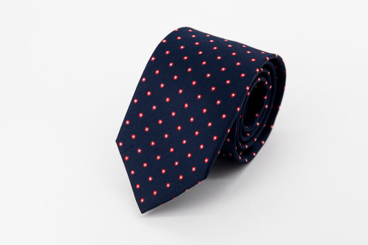 TIE - White and Red Circles on Navy Background