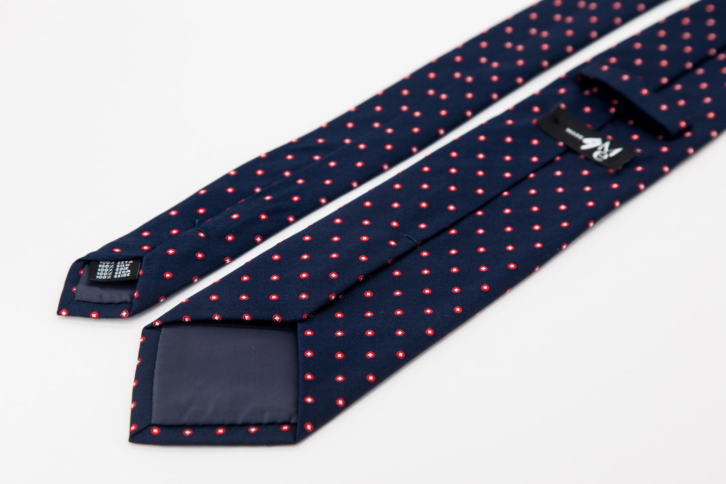 TIE - White and Red Circles on Navy Background