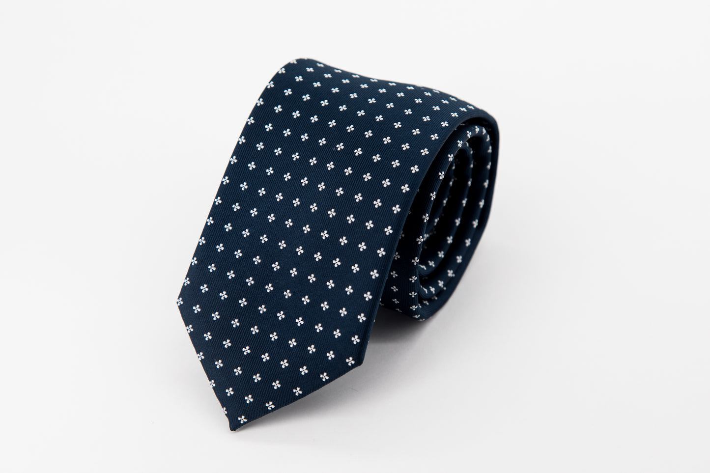 TIE - White Clover on Navy Background