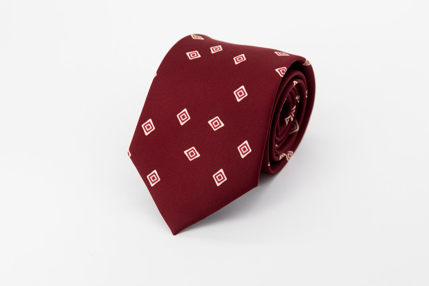 TIE - White Diamond on Burgundy Background