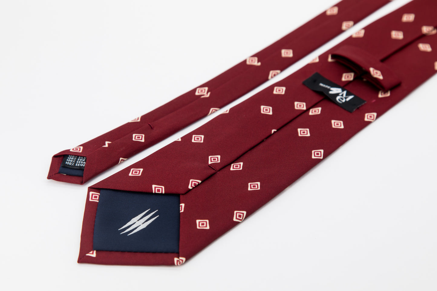 TIE - White Diamond on Burgundy Background