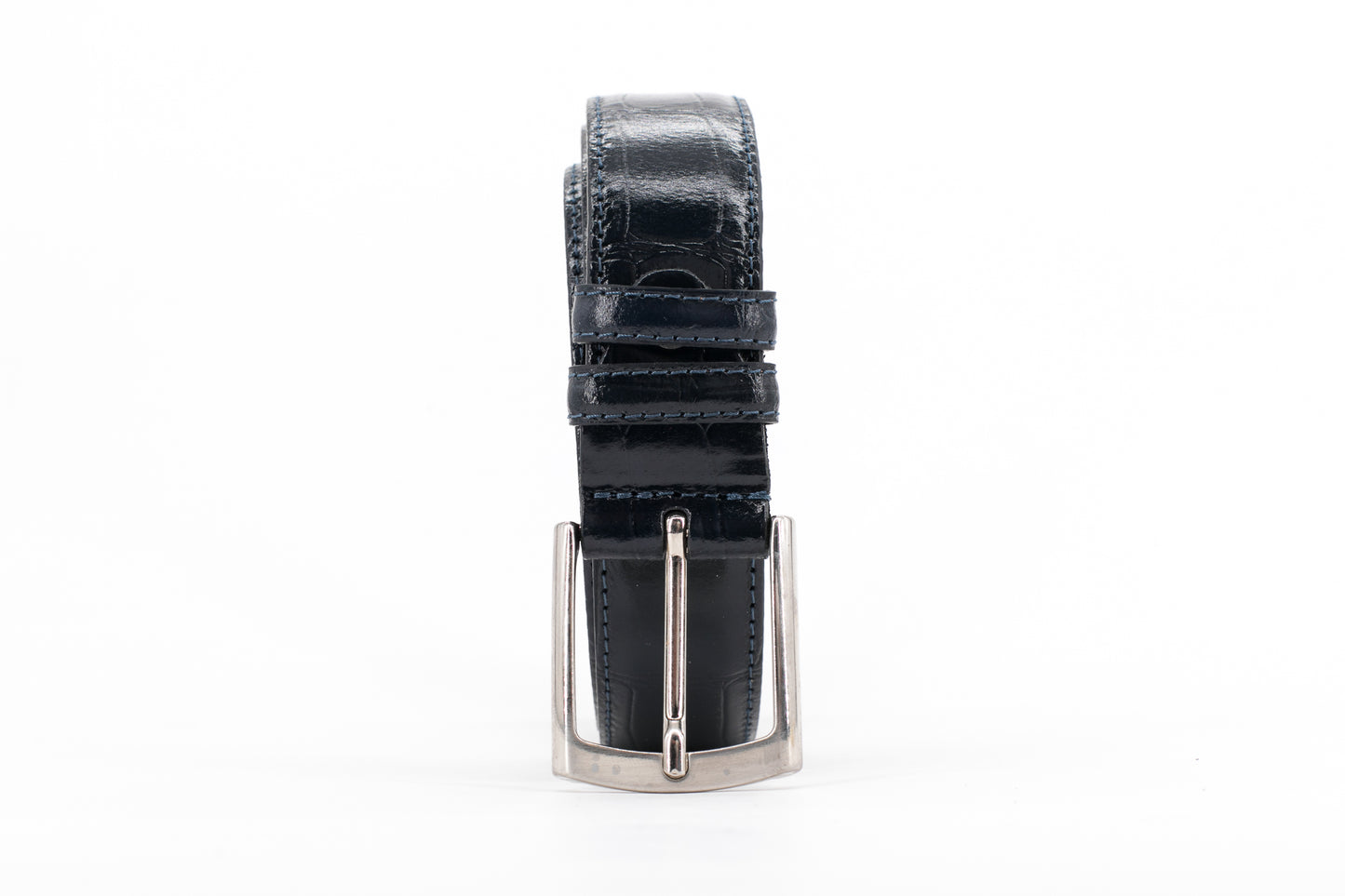 Croc-Effect Leather Belt │ Navy