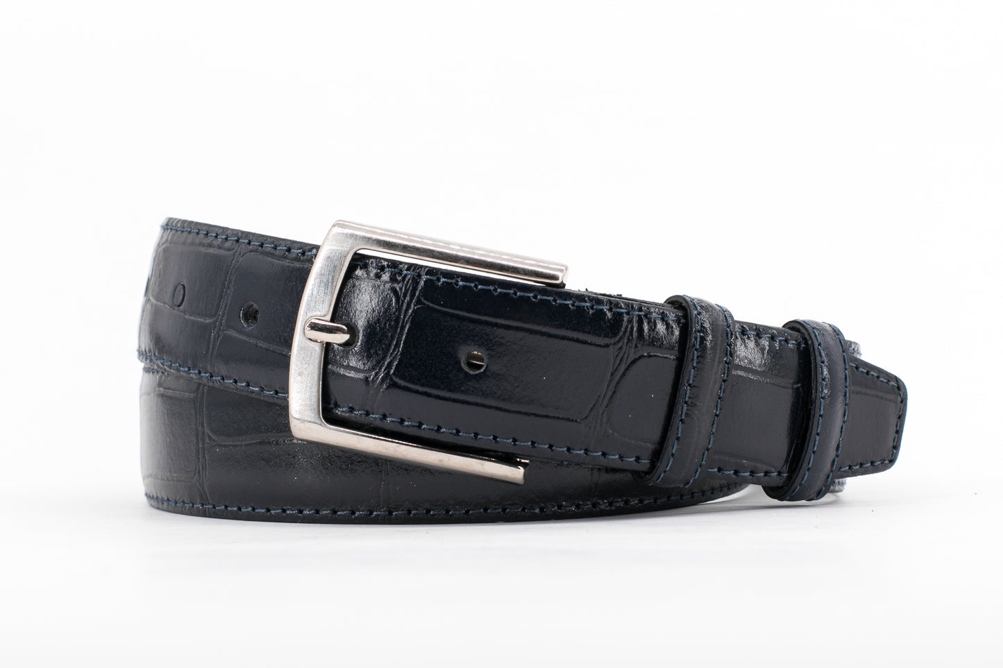 Croc-Effect Leather Belt │ Navy