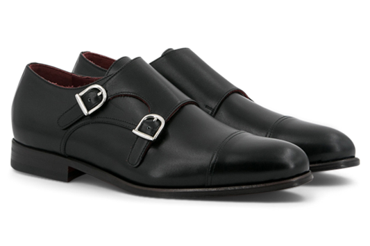 Leather Double Monk Zurigo │ Black with Red Soles [BlackStitch]