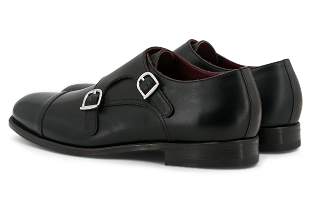 Leather Double Monk Zurigo │ Black with Red Soles [BlackStitch]