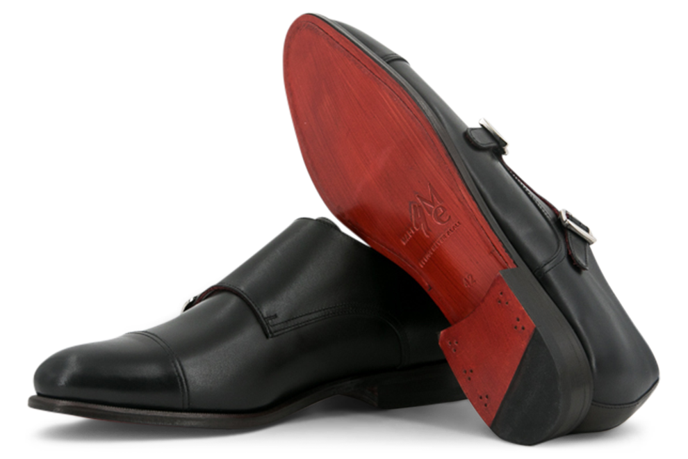 Leather Double Monk Zurigo │ Black with Red Soles [BlackStitch]