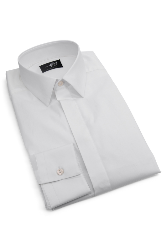 Poplin Shirt with Hidden Buttons │ White