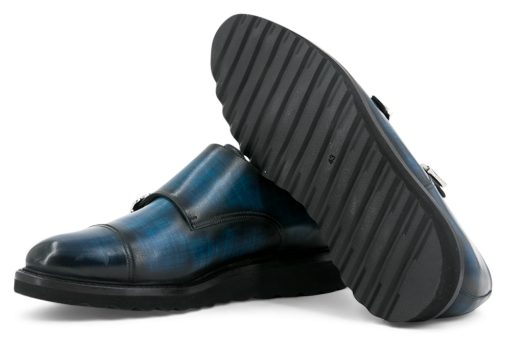 Leather Double Monk Savile │ Blue Papiro Patina with Vibram Soles