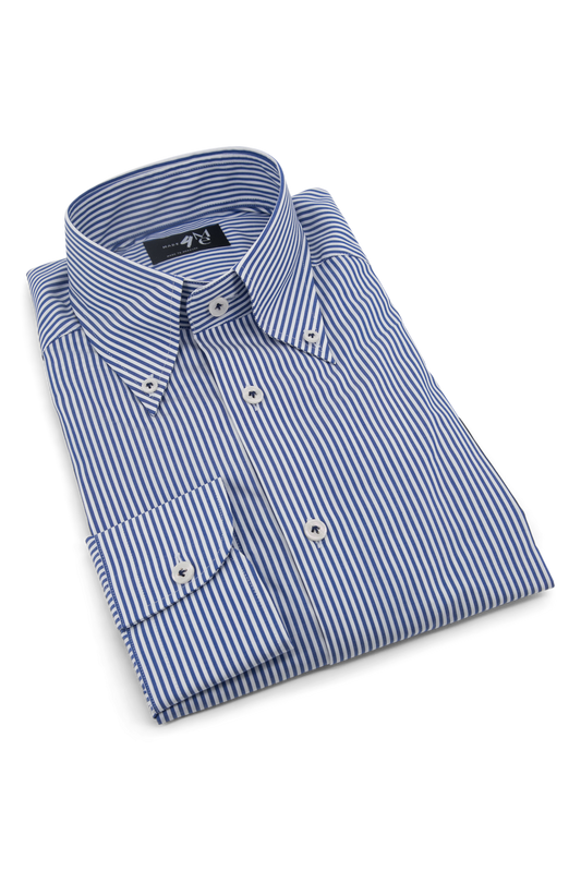 Buttoned Collar Popeline Shirt │ Blue Stripes