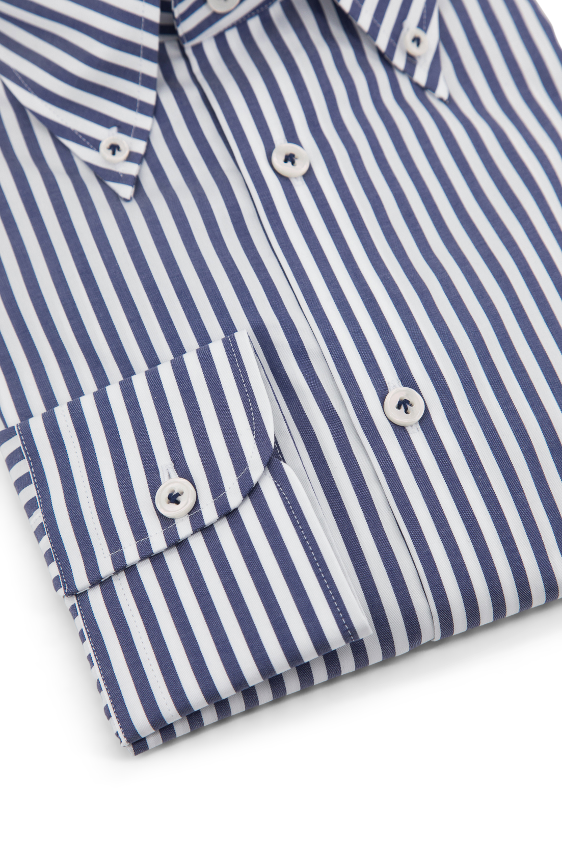 Buttoned Collar Popeline Shirt │ Blue Large Stripes