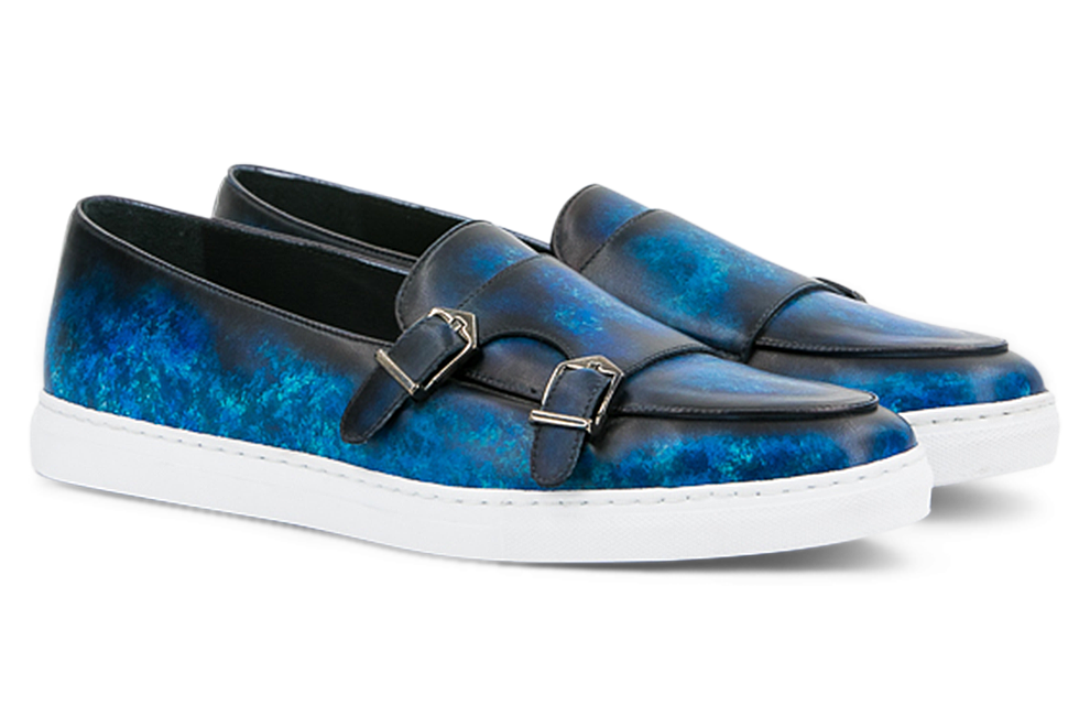 Leather Double Monk Sneakers │ Blue Marble Patina