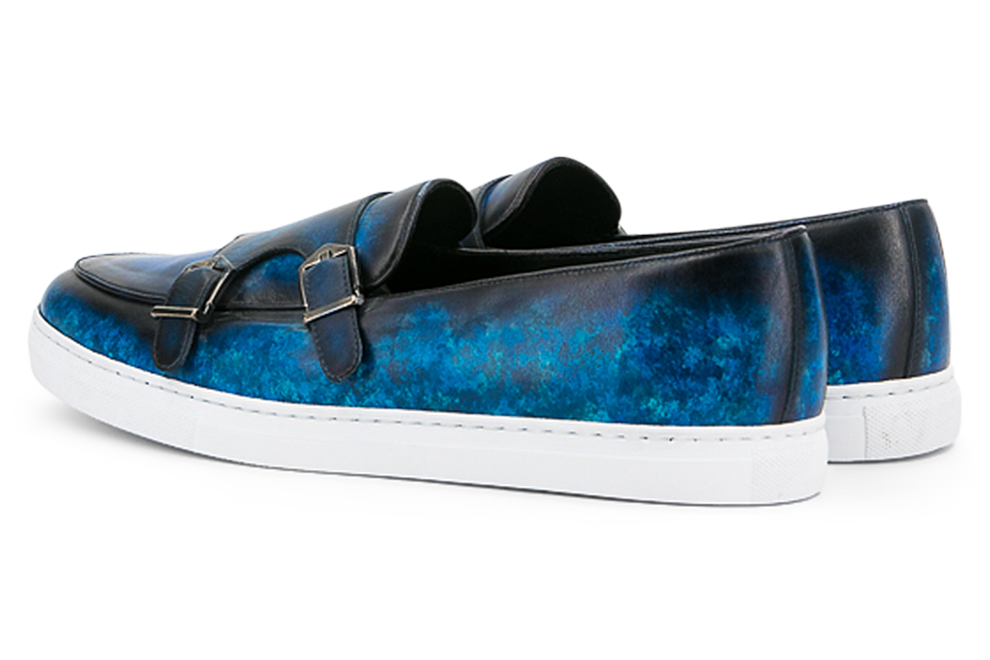 Leather Double Monk Sneakers │ Blue Marble Patina