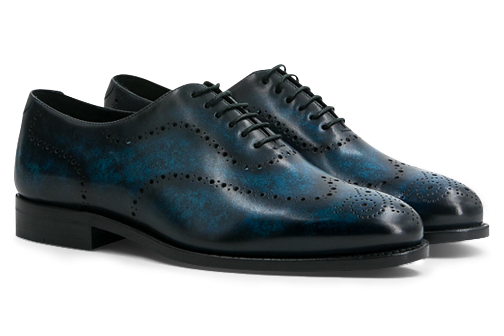 Leather Whole Cut Zurigo │ Blue Marble Patina Perforated