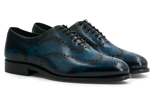 Leather Whole Cut Zurigo │ Blue Marble Patina Perforated