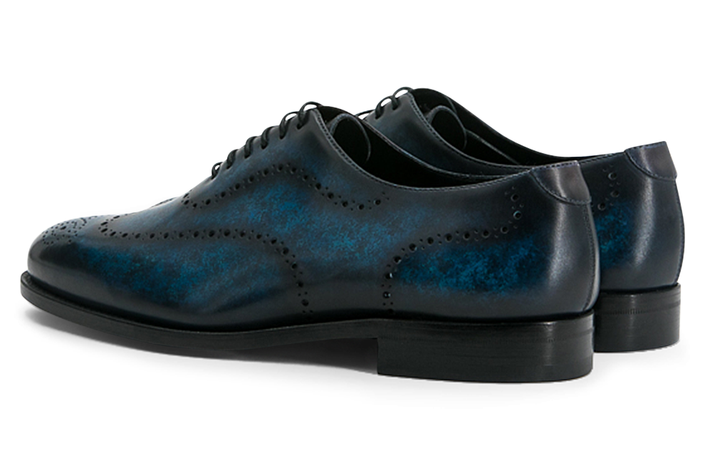 Leather Whole Cut Zurigo │ Blue Marble Patina Perforated