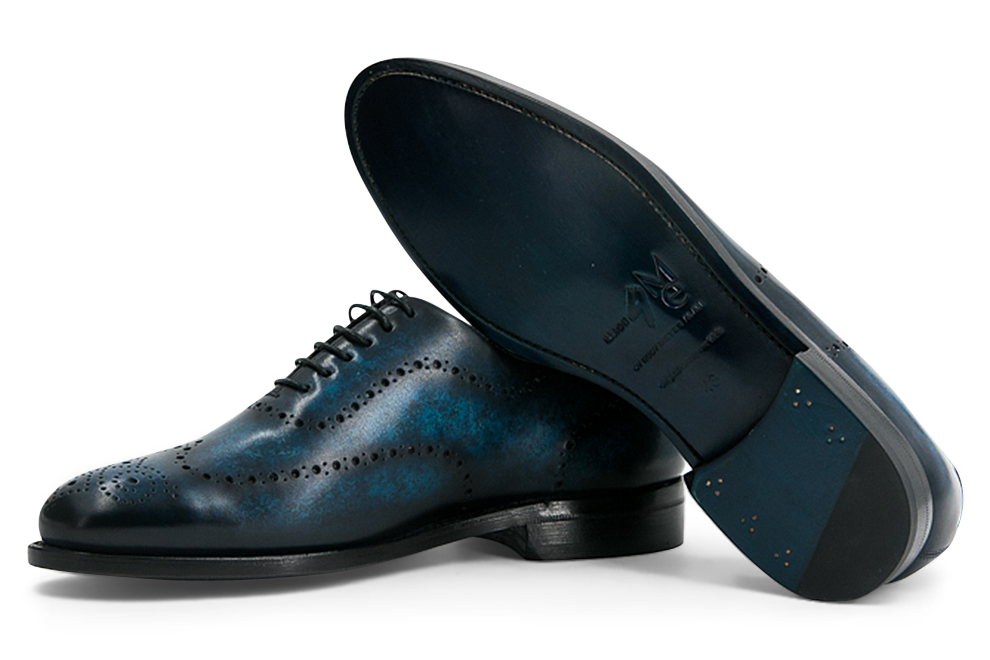 Leather Whole Cut Zurigo │ Blue Marble Patina Perforated