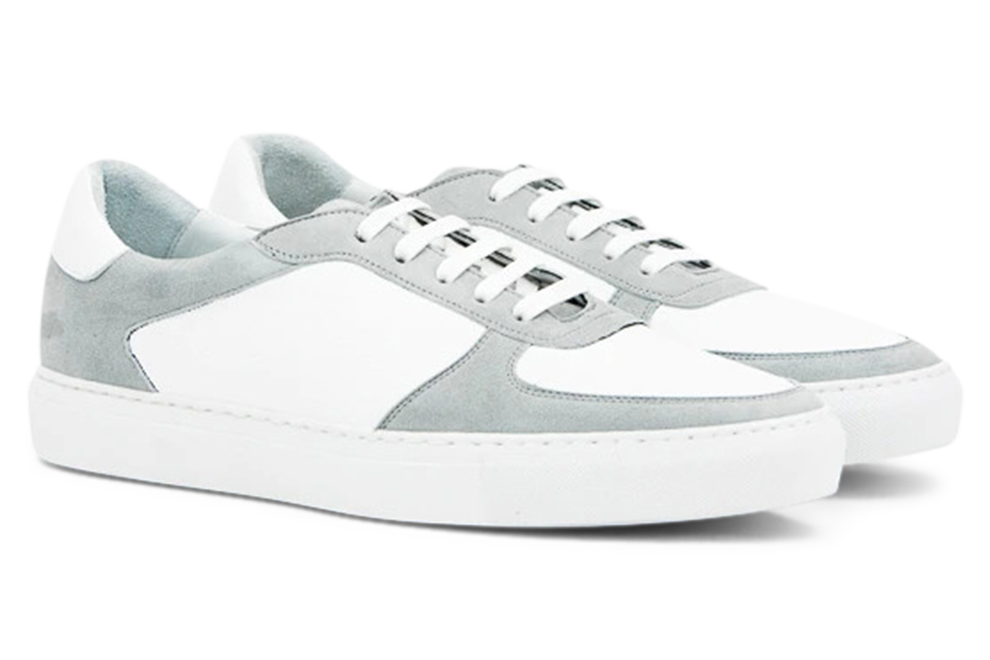 Leather & Suede Low Top Trainer │ White & Grey