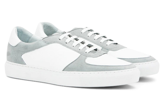 Leather & Suede Low Top Trainer │ White & Grey